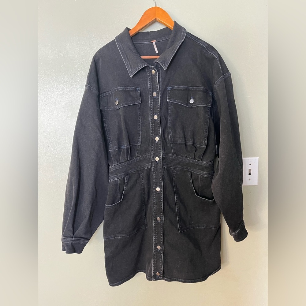Free People Black Denim Mini Bo Dress Size L